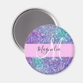 Aimant Glamour Violet, Bleu & Vert Paillettes Monogramme (Recto/Verso)