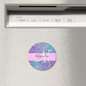Aimant Glamour Violet, Bleu & Vert Paillettes Monogramme (In Situ (Lave-vaisselle))