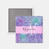 Aimant Glamour Violet, Bleu & Vert Paillettes Monogramme (Recto/Verso)
