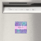 Aimant Glamour Violet, Bleu & Vert Paillettes Monogramme (In Situ (Lave-vaisselle))