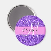 Aimant Glamour Violet & Rose Paillettes Monogramme Nom (Recto/Verso)