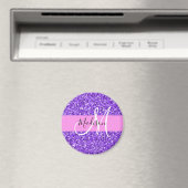 Aimant Glamour Violet & Rose Paillettes Monogramme Nom (In Situ (Lave-vaisselle))