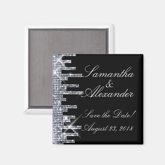Aimant Glittery Black/Silver Glamor Enregistrer la date (Recto/Verso)