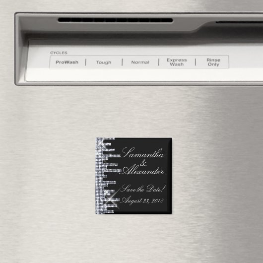 Aimant Glittery Black/Silver Glamor Enregistrer la date (In Situ (Lave-vaisselle))