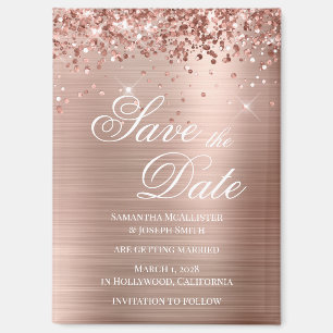 Aimant Glittery Rose Gold Foil Enregistrer la date