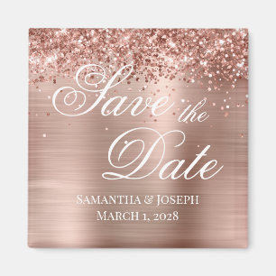 Aimant Glittery Rose Gold Foil Enregistrer la date