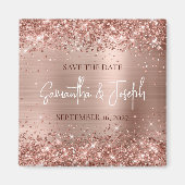 Aimant Glittery Rose Gold Foil Wedding Enregistrer la dat (Devant)
