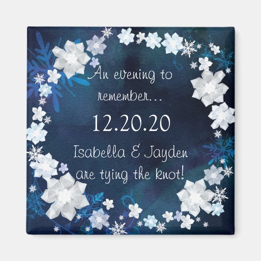 Aimant Glitzy Floral Wreath Winter Wedding Save Date (Devant)