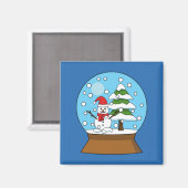 Aimant Globe de neige avec Snowman et Pine Tree (Recto/Verso)