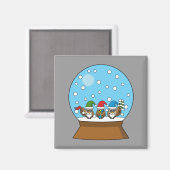 Aimant Globe des neiges avec trois Chouettes Gnomes (Recto/Verso)