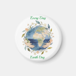 Aimant Globe Floral avec Mains Jour de la Terre Tous les