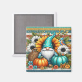 Aimant Gnome Avec Citrouilles Et Fleurs (Recto/Verso)