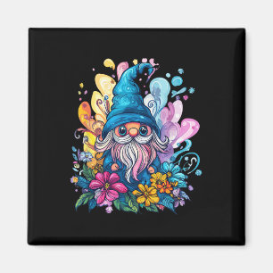 Aimant Gnome Coloré Entouré De Fleurs Vibrantes