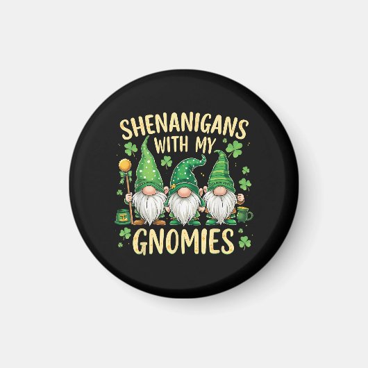 Aimant Gnome de la Fête de la Saint-Patrick Chanceux Trèf (Devant)