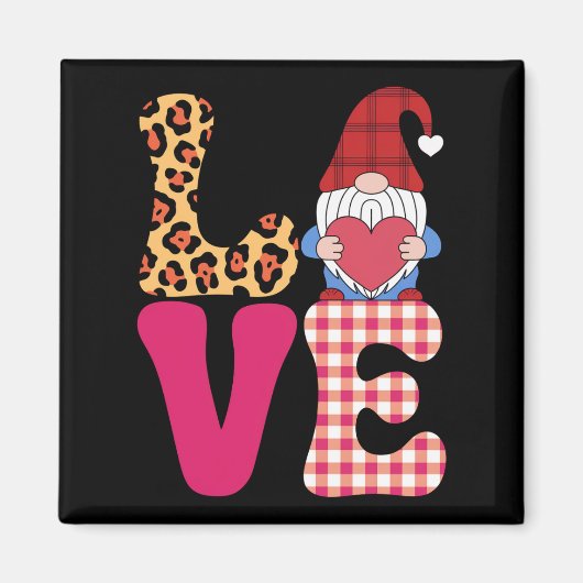 Aimant Gnome de l'amour Saint-Valentin Rouge Carreaux Buf (Devant)