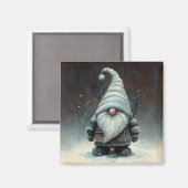 Aimant Gnome d'hiver dans une forêt de neige (Recto/Verso)
