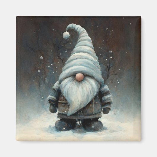Aimant Gnome d'hiver dans une forêt de neige (Devant)