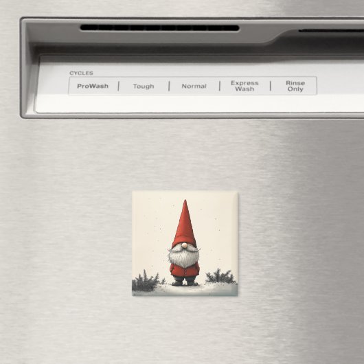 Aimant Gnome d'hiver joyeux en Casquette rouge (In Situ (Lave-vaisselle))
