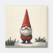 Aimant Gnome d'hiver joyeux en Casquette rouge (Devant)