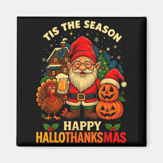 Aimant Gnome Happy Hallothanksmas Shirt Halloween Thanksg (Devant)