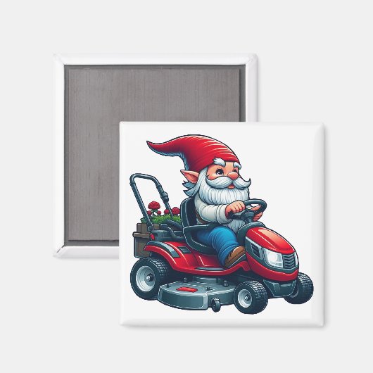 Aimant Gnome sur l'équitation tondeuse de pelouse avec pa (Recto/Verso)