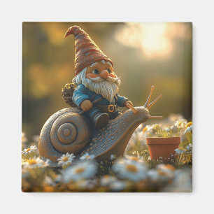 Aimant Gnome Whimsical sur Snail Ride Magical Garden Scèn