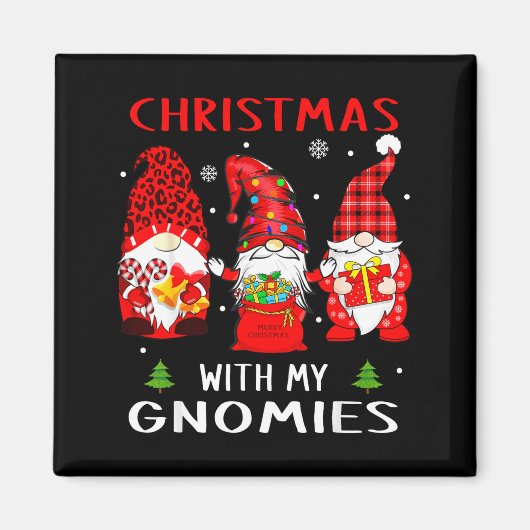 Aimant Gnomes Christmas Family Leopard Funny Plaid Men Wo (Devant)