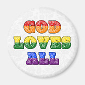 Aimant "God Loves All" Gay/LGBTQIA+/Queer Christian Pride (Devant)