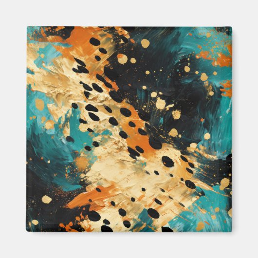 Aimant Gold Black Aqua Orange Leopard Abstrait (Devant)