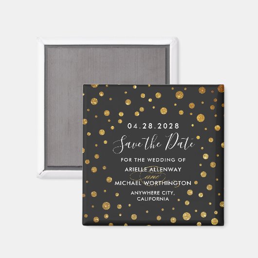 Aimant Gold Black Confetti Mariage Enregistrer la date Ma (Recto/Verso)