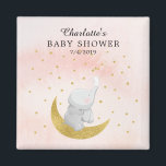 Aimant Gold Catch A Star Bunny Elephant Girls Baby shower<br><div class="desc">Petit éléphant le plus doux assis sur une lune d'or avec un lapin blanc attrapant une étoile sur un arrière - plan de lavage d'aquarelle rose. Disponible dans notre boutique en d'autres couleurs pour un baby shower neutre ou baby shower garçon. Visitez notre boutique pour voir toute notre collection de...</div>