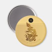 Aimant Gold Chinese Dragon Papercut Monogramme Anniversai (Recto/Verso)