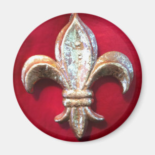 Aimant Gold Fleur de lis sur Rouge