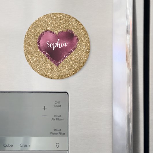 Aimant Gold Glitter Burgundy Red Heart Love (In situ (réfrigérateur))