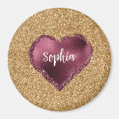 Aimant Gold Glitter Burgundy Red Heart Love (Devant)