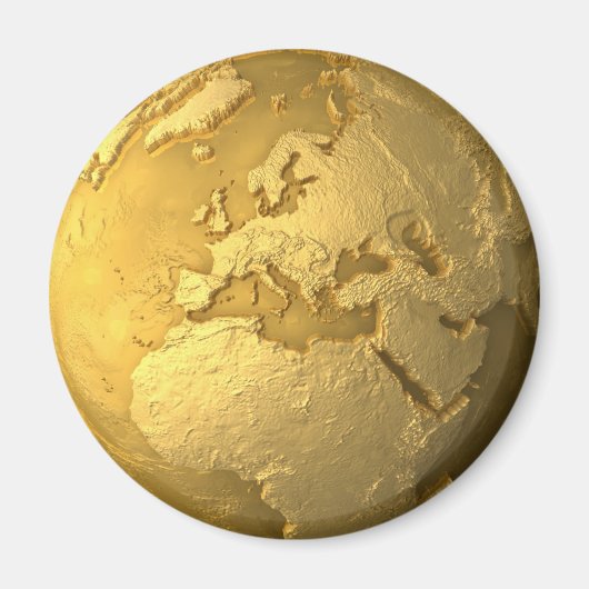 Aimant Gold Globe - Metal Earth. Europe, rendu 3d (Devant)