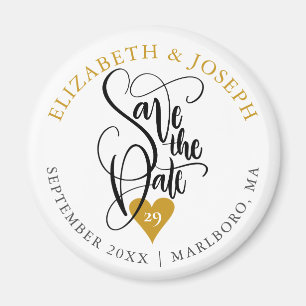 Aimant Gold Heart Elegant Script Enregistrer la Date