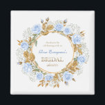 Aimant Gold-Kissed Blue Rose Bridal Shower Thank you<br><div class="desc">A graceful thank you keepsake adorned with soft watercolor dusty blue roses and delicate sprigs of baby’s breath,  
adding a dreamy,  romantic touch to any bridal shower display.</div>