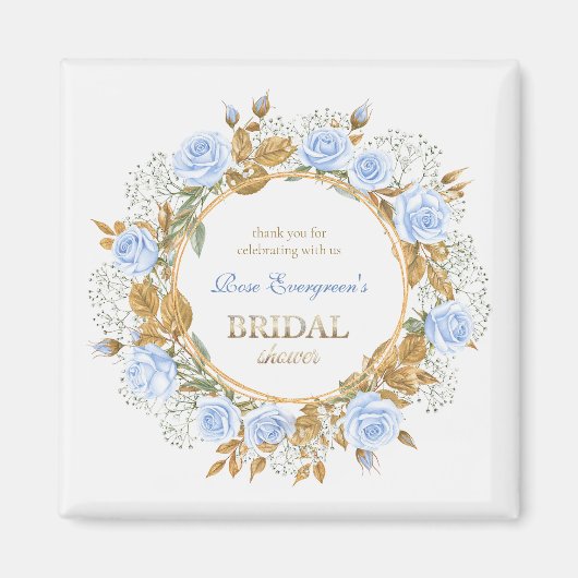 Aimant Gold-Kissed Blue Rose Bridal Shower Thank you (Devant)
