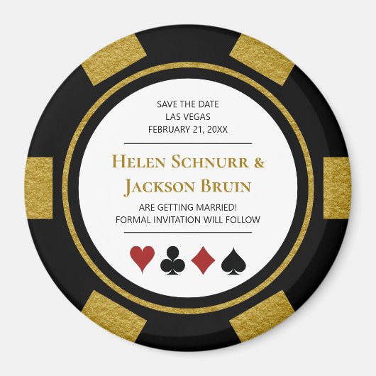 Aimant Gold Las Vegas Mariage Enregistrer La Date Poker C (Devant)