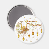 Aimant Gold Ramadan Mubarak Mosque & Lanterns Decorative (Recto/Verso)