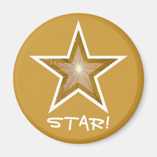 Aimant "Gold" Star frigo 'STAR!' en or rond (Devant)