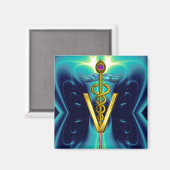 Aimant GOLDEN CADUCEUS VETERINARY SYMBOL Blue Turquoise (Recto/Verso)
