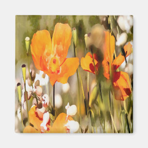 Aimant Golden Orange California Pavot Acrylique Peinture