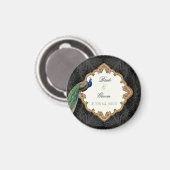 Aimant Golden Peacock & Swirls - Mariage Enregistrer la d (Recto/Verso)