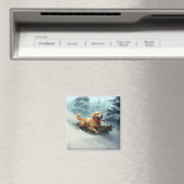 Aimant Golden Retriers Noël neige hiver (In Situ (Lave-vaisselle))