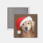 Aimant Golden Retriever Avec Santa Hat (Recto/Verso)