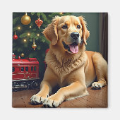 Aimant Golden Retriever by the Toy Train Christmas (Devant)