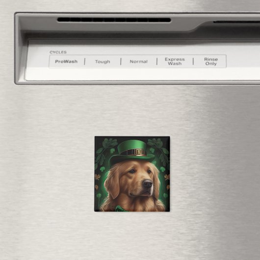 Aimant Golden Retriever Dog in St. Patrick's Day (In Situ (Lave-vaisselle))