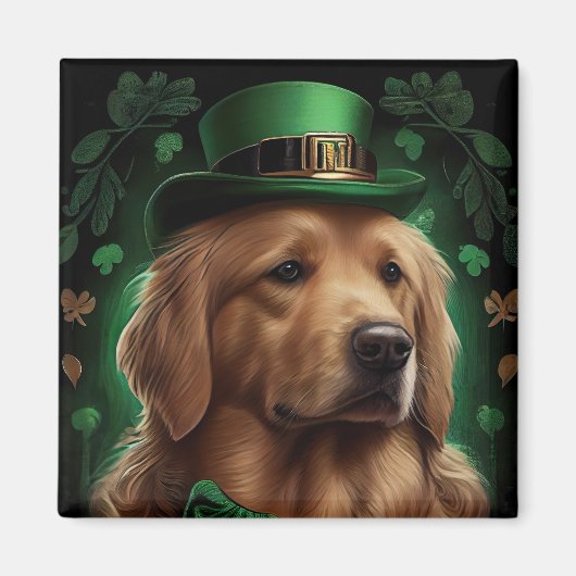 Aimant Golden Retriever Dog in St. Patrick's Day (Devant)